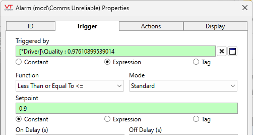 Driver alarm expression